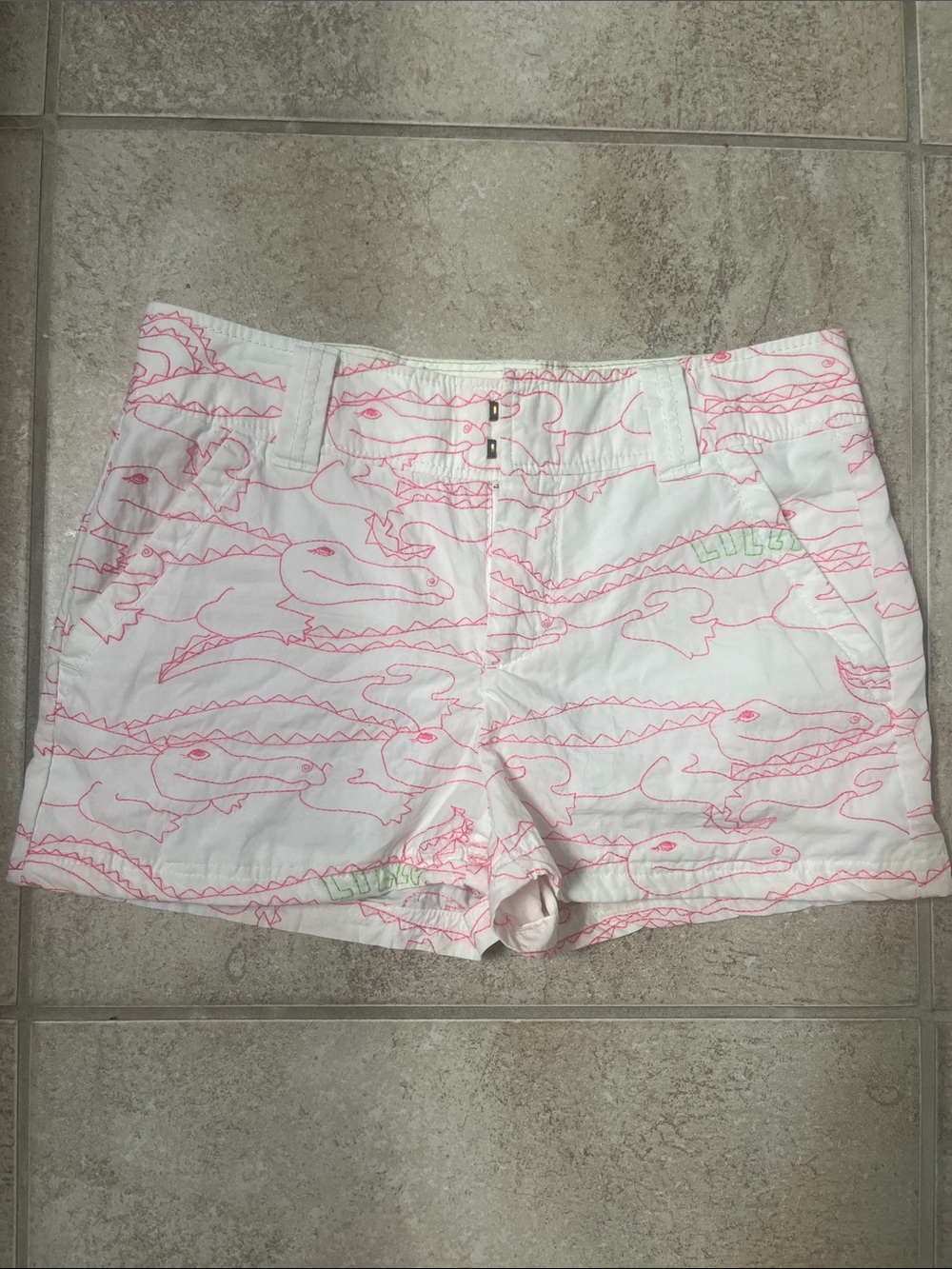 Lilly Pulitzer White Shorts with Pink Croc Outline Print